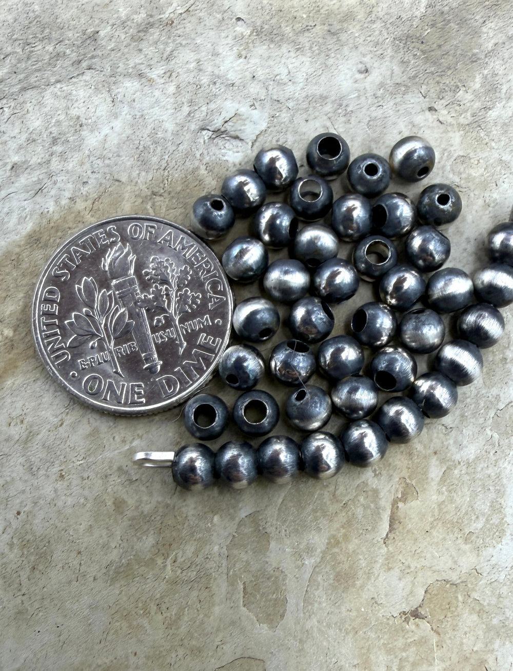 Navajo Style Pearls Sterling Silver 4mm Round Beads (PKG