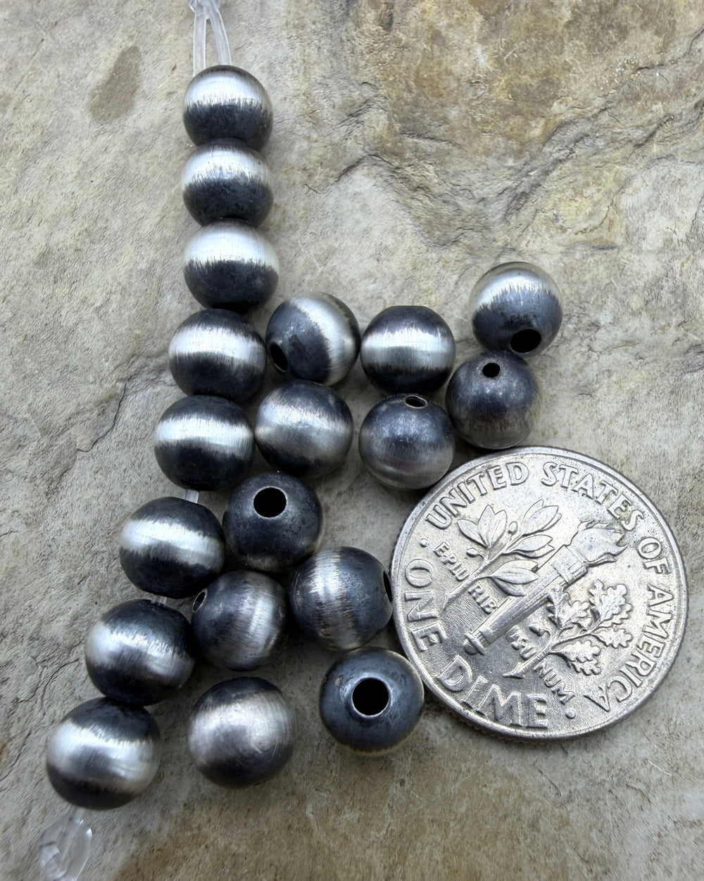 Navajo Style Pearls Sterling Silver 6mm Round Beads (PKG