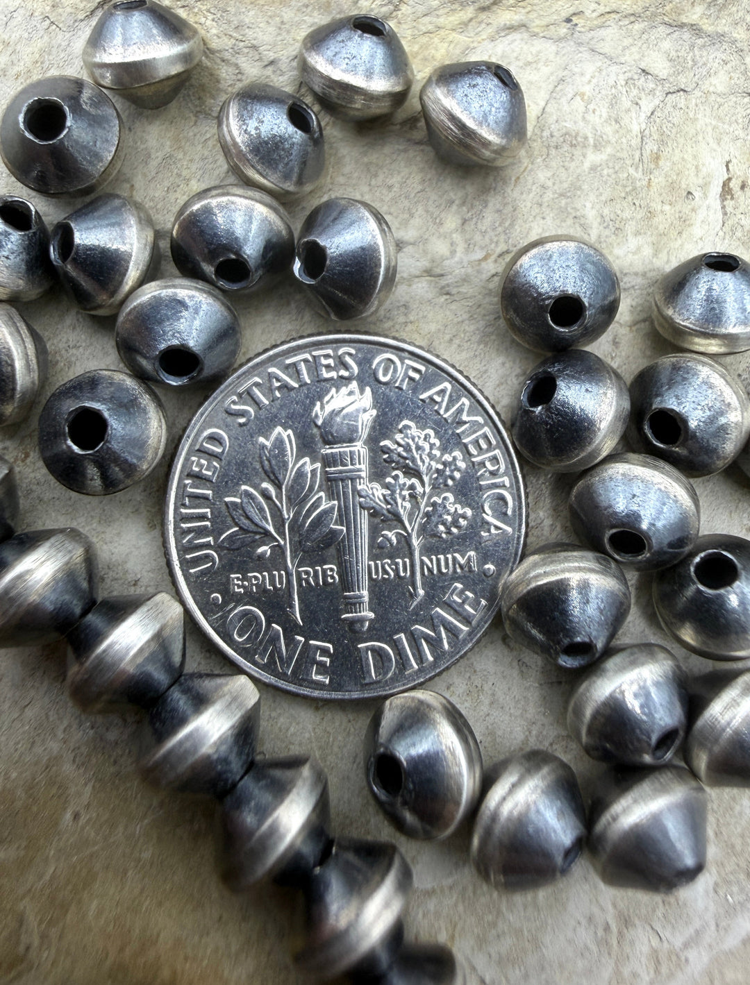 Navajo Style Pearls Sterling Silver 6mm Thick Saucer Beads