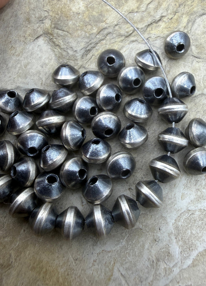 Navajo Style Pearls Sterling Silver 6mm Thick Saucer Beads