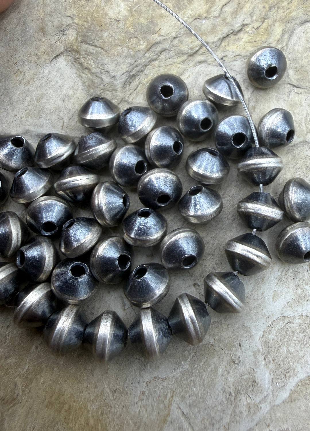 Navajo Style Pearls Sterling Silver 6mm Thick Saucer Beads