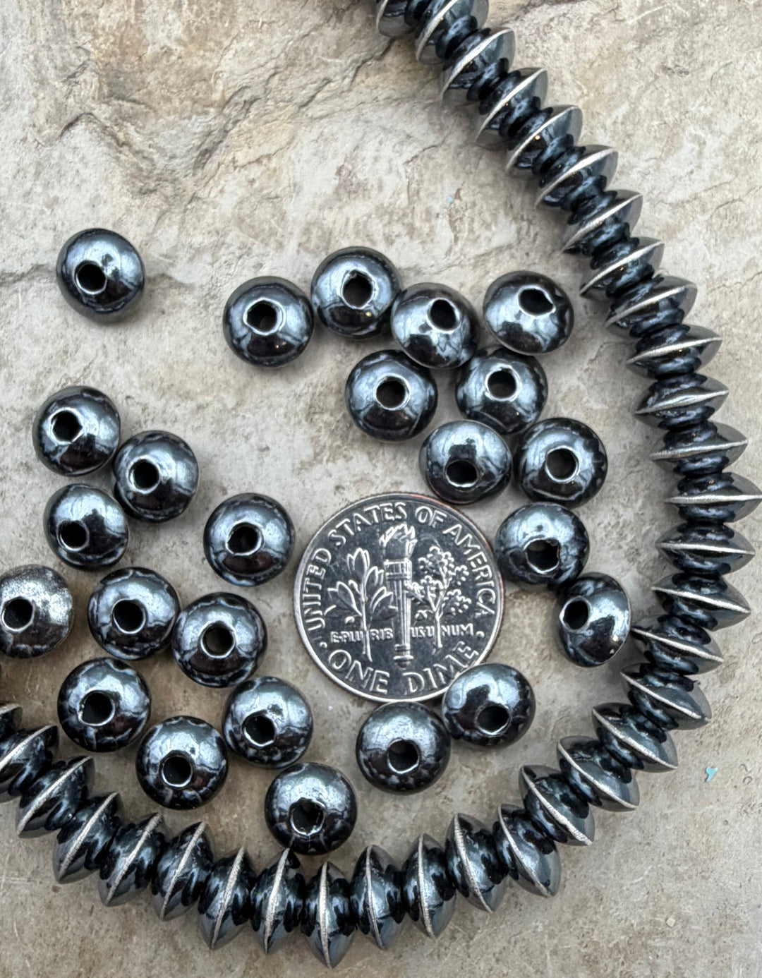 Navajo Style Pearls Sterling Silver 8mm Saucer Beads