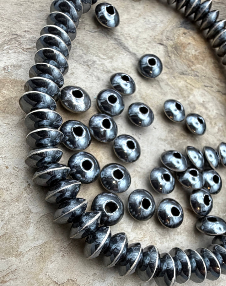 Navajo Style Pearls Sterling Silver 8mm Saucer Beads