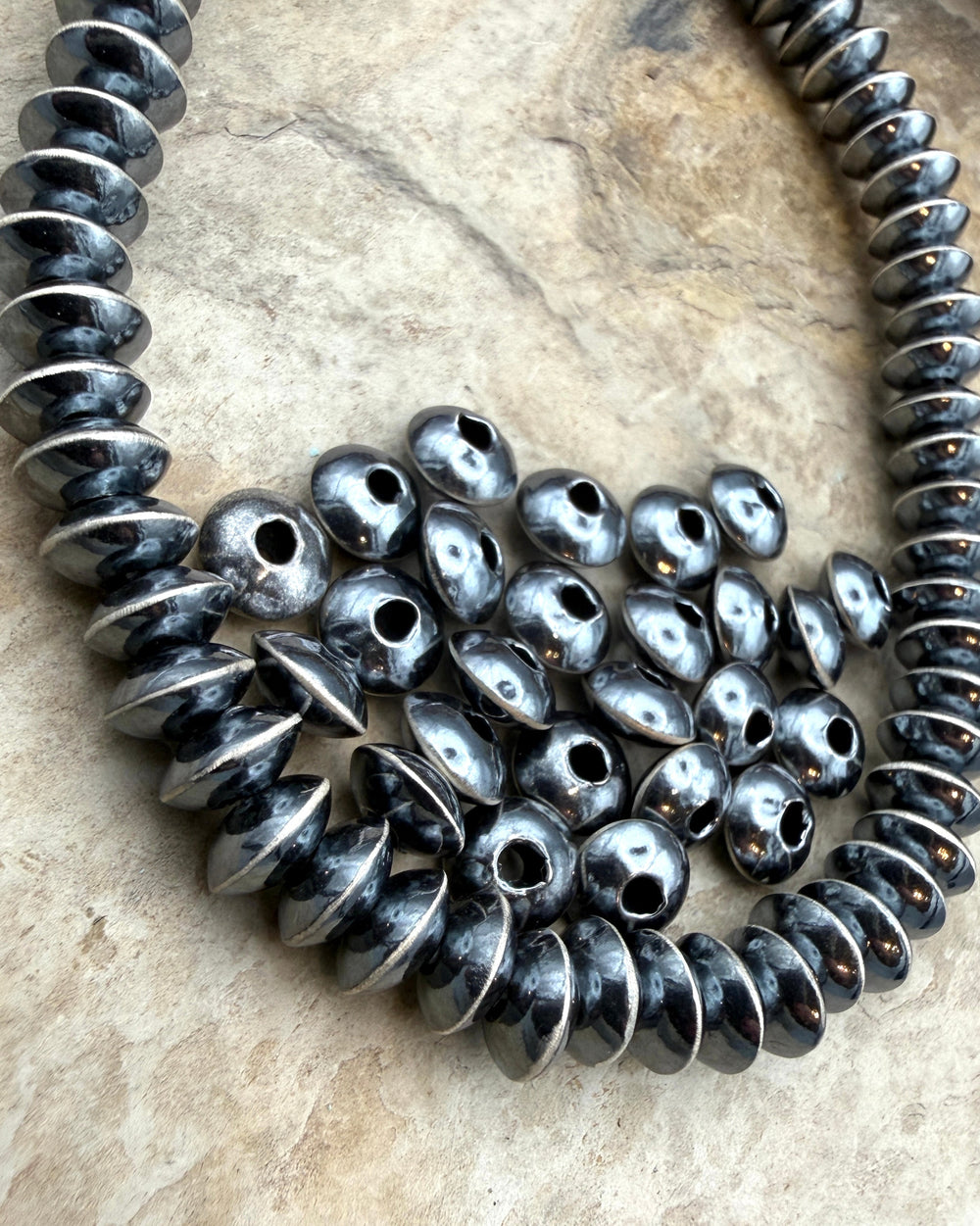 Navajo Style Pearls Sterling Silver 8mm Saucer Beads