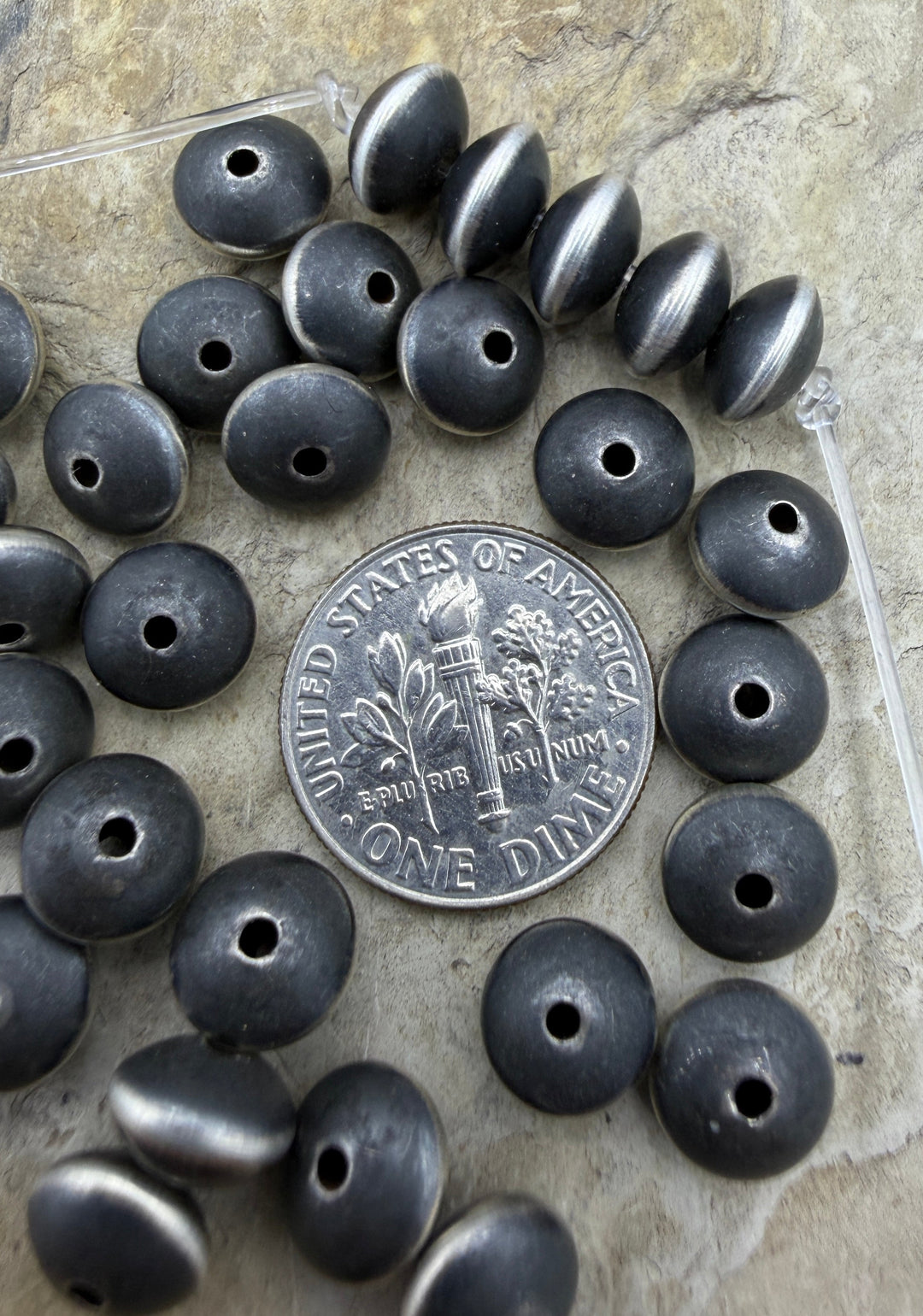 Navajo Style Pearls Sterling Silver 8mm Saucer Beads (PKG