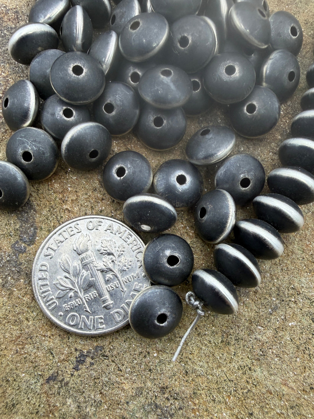 Navajo Style Pearls Sterling Silver 8mm Saucer Beads (PKG