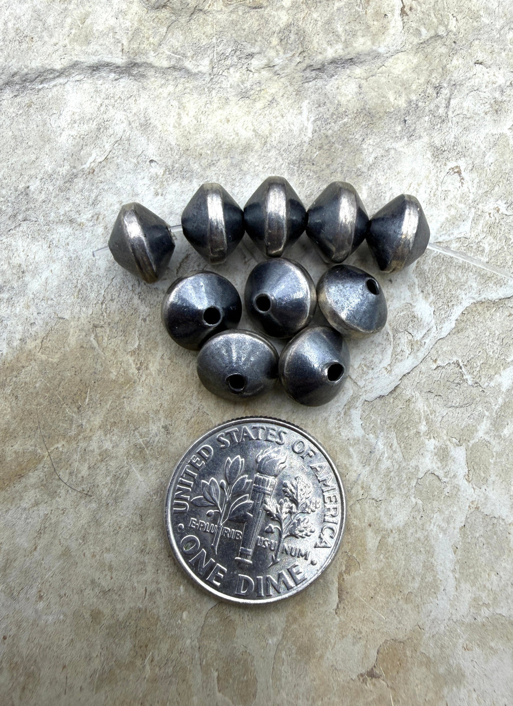 Navajo Style Pearls Sterling Silver 8mm Thick Saucer Beads