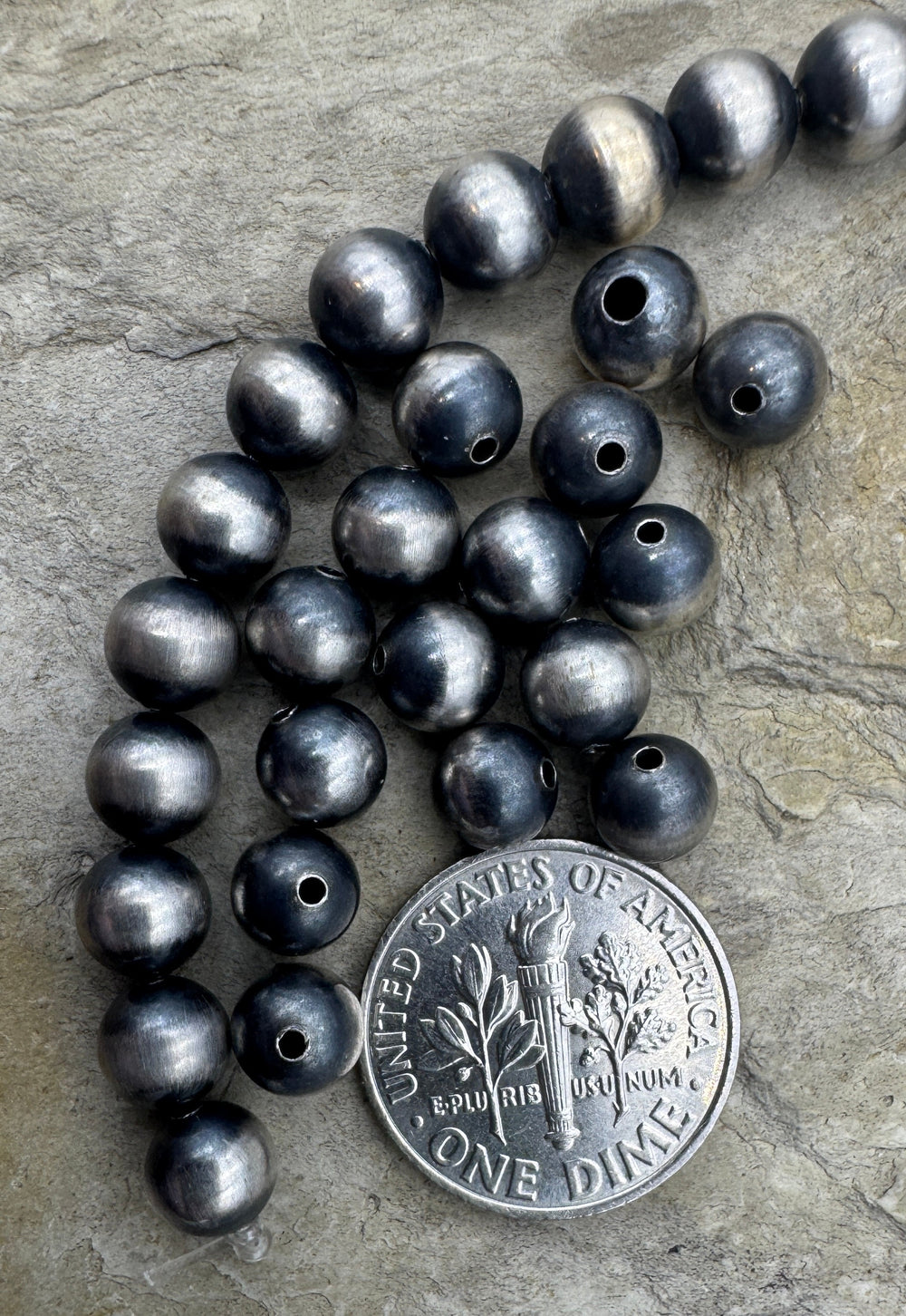 Navajo Style Pearls Sterling Silver Round Beads 6mm (PKG