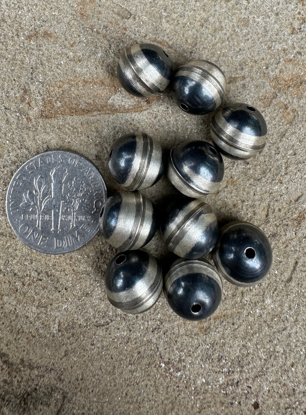 Navajo Style Pearls Sterling Silver Round Seemed Beads 10mm