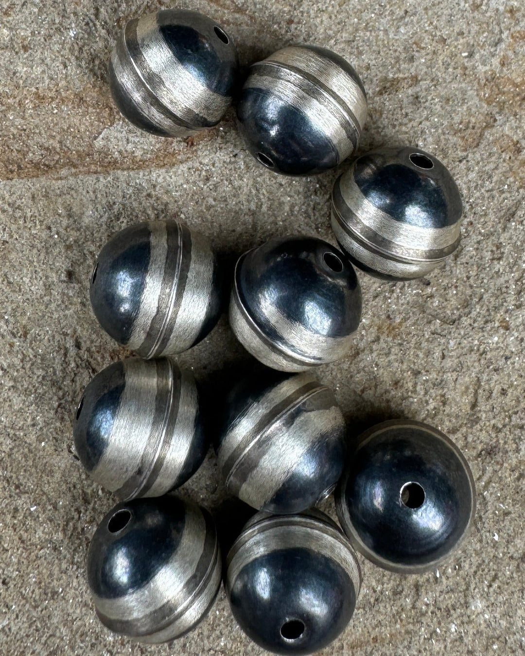 Navajo Style Pearls Sterling Silver Round Seemed Beads 10mm