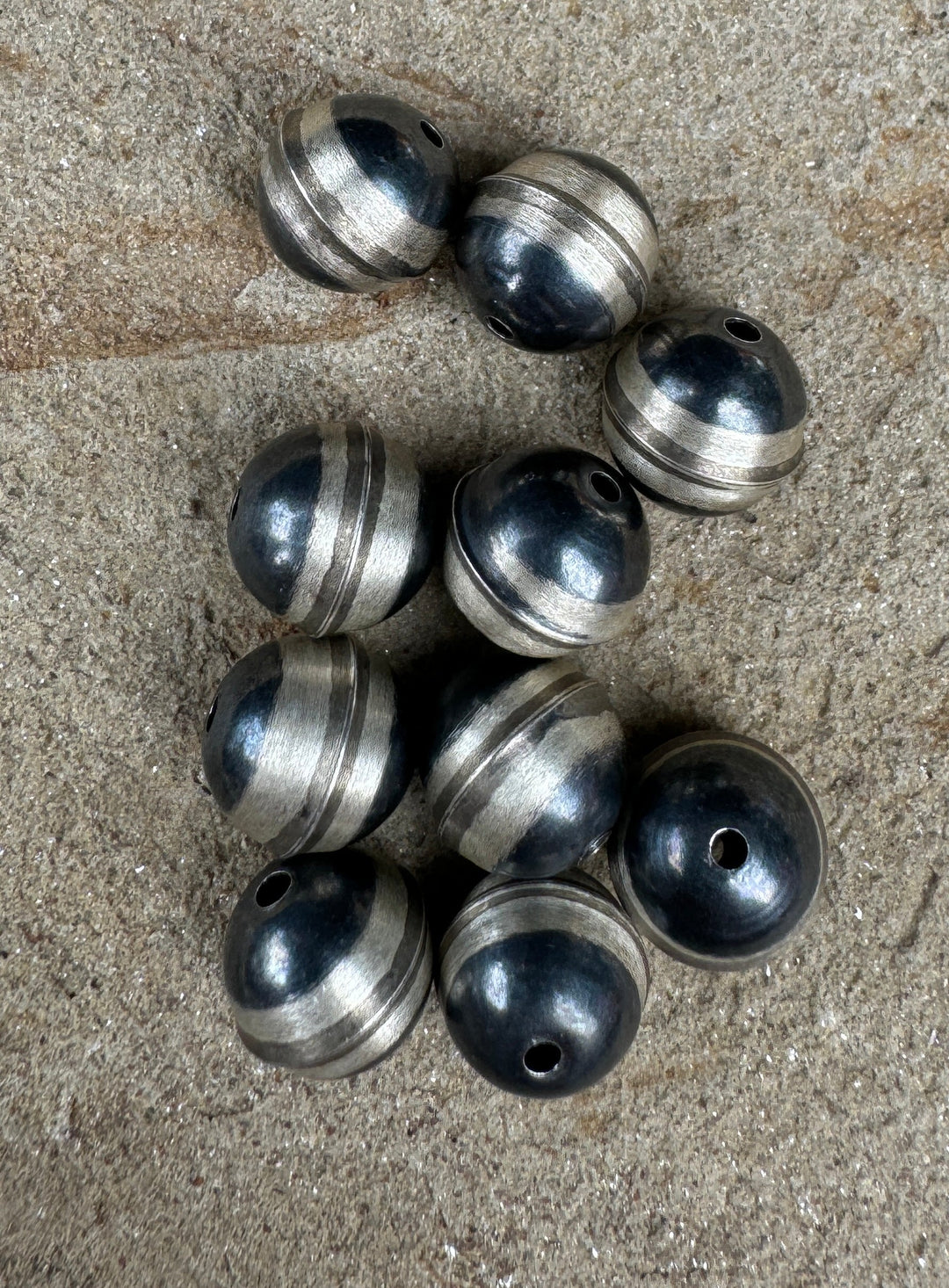 Navajo Style Pearls Sterling Silver Round Seemed Beads 10mm