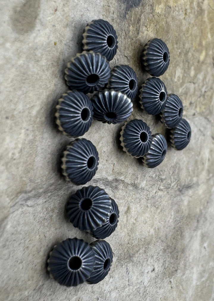 Navajo Style Pearls Sterling Silver Serrated Saucer beads