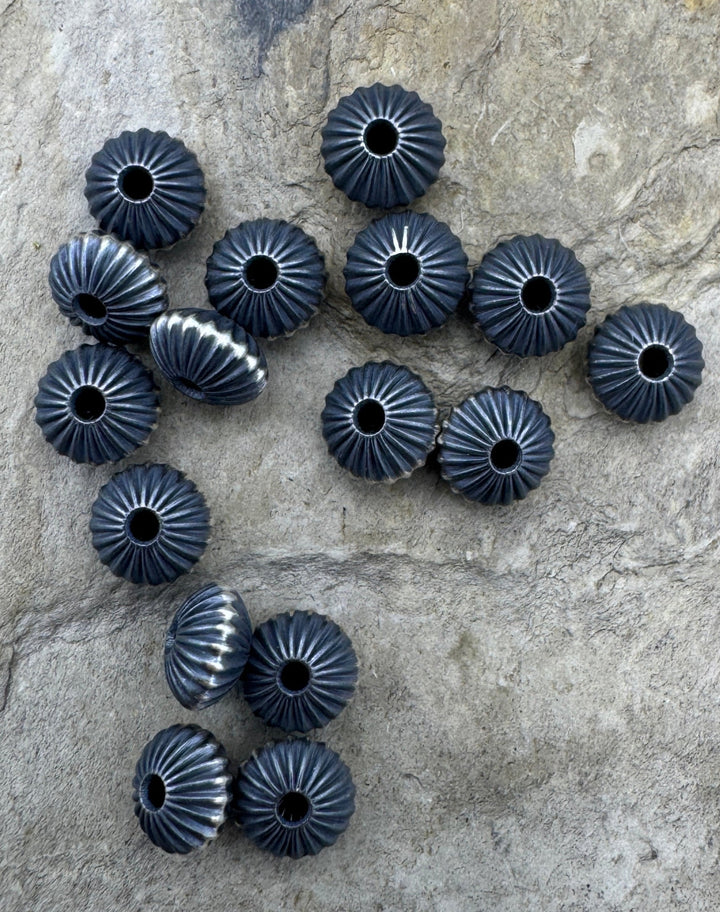 Navajo Style Pearls Sterling Silver Serrated Saucer beads