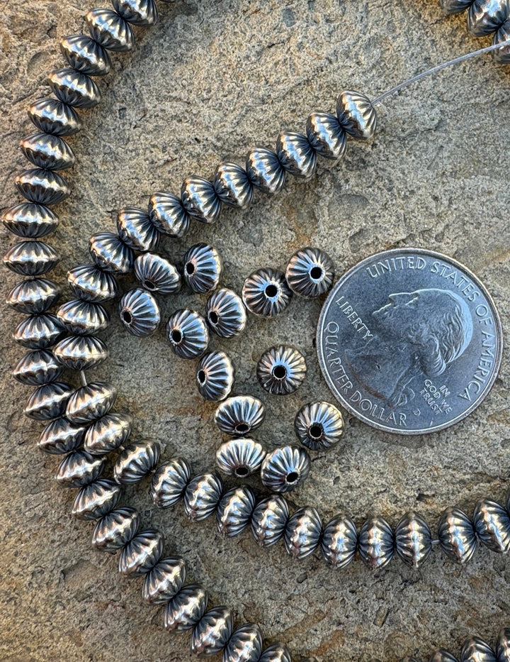 Navajo Style Pearls Sterling Silver Serrated Saucer beads