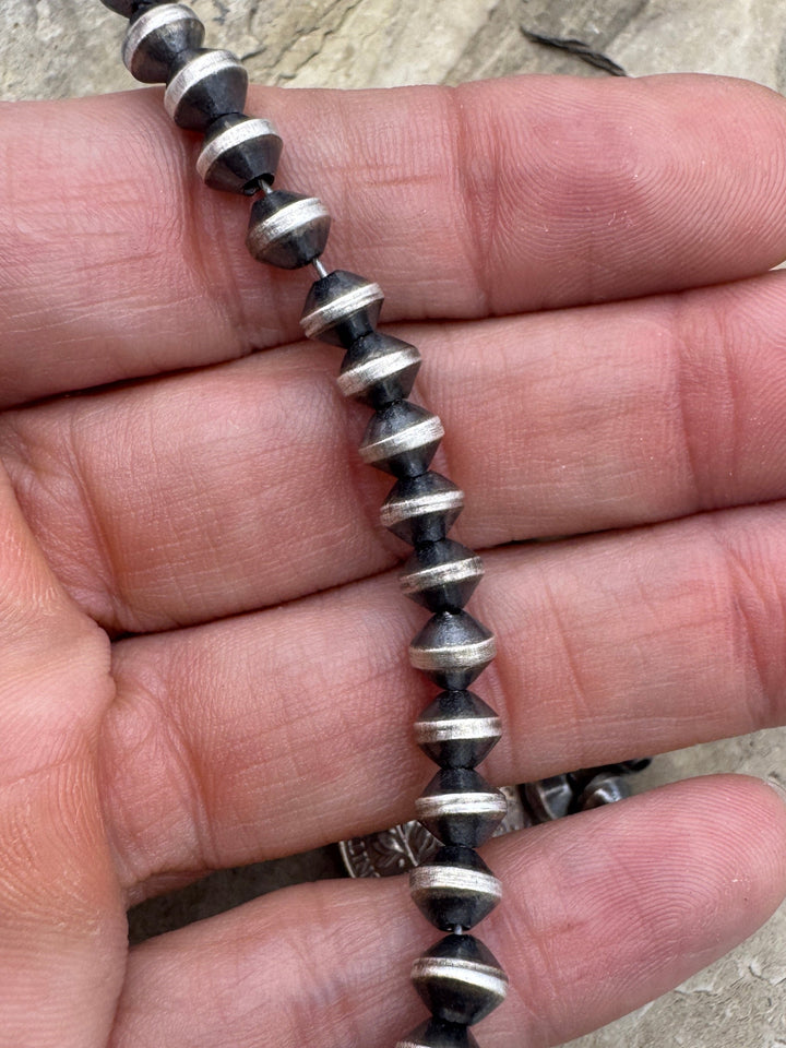 Navajo Style Pearls Sterling Silver Thick Saucer/Bi-cone