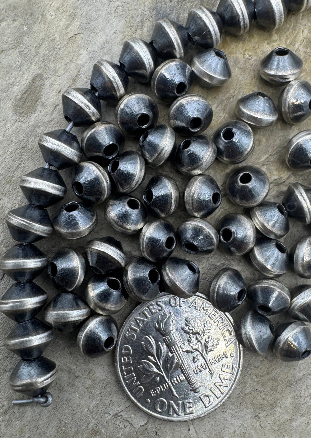 Navajo Style Pearls Sterling Silver Thick Saucer/Bi-cone
