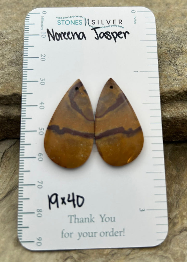 Noreena Jasper Matching Earring Slab Bead Pair 19x40mm