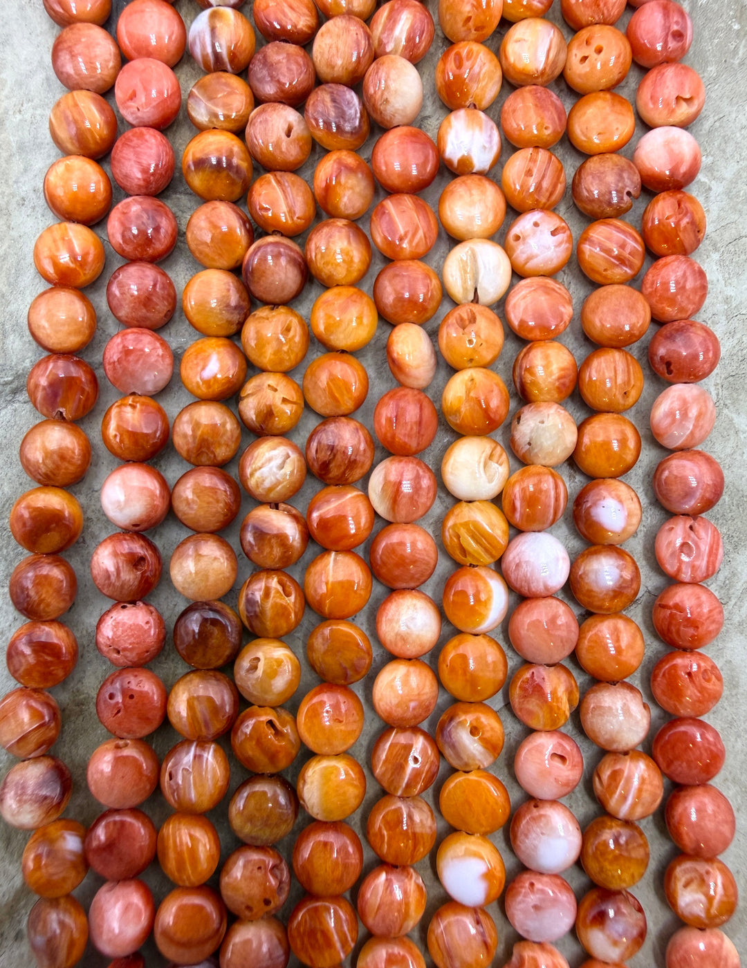 Orange/Red Spiny Oyster 6mm Puffed Coin Beads One 16 Inch
