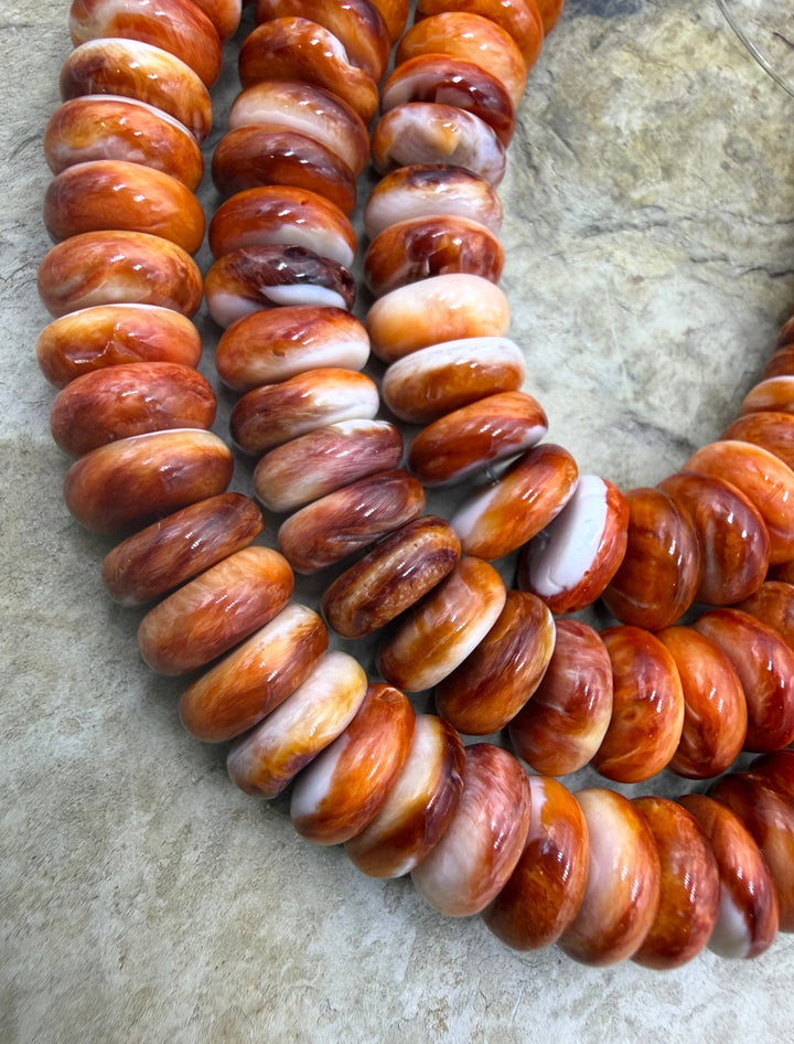 Orange Spiny Oyster 10mm Button/Rondelle Beads One 8 Inch