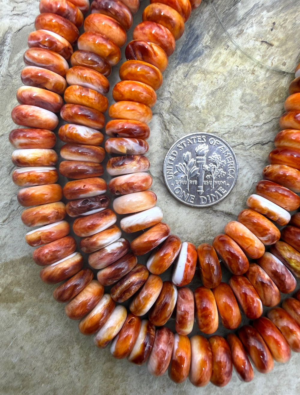 Orange Spiny Oyster 10mm Button/Rondelle Beads One 8 Inch
