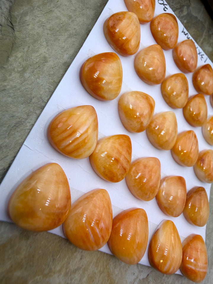 Orange Spiny Oyster 13x14mm Teardrop Shaped Cabochons