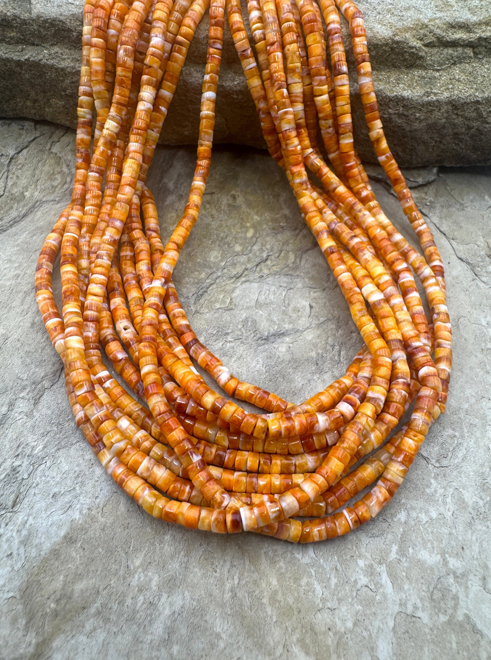Orange Spiny Oyster 3mm Heishi Beads 16 inch Strand - Spiny