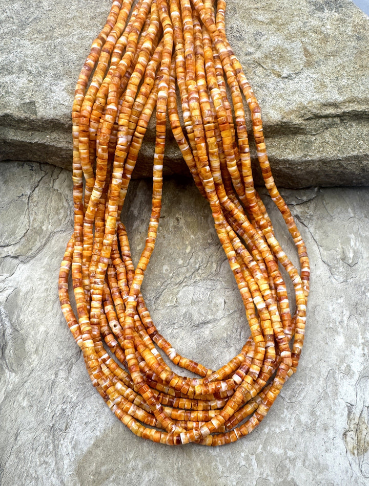 Orange Spiny Oyster 3mm Heishi Beads 16 inch Strand - Spiny