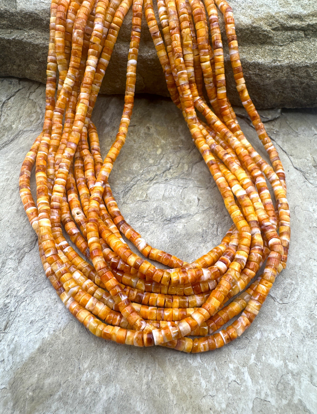 Orange Spiny Oyster 3mm Heishi Beads 16 inch Strand - Spiny