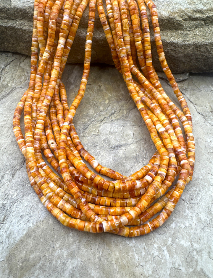 Orange Spiny Oyster 3mm Heishi Beads 16 inch Strand - Spiny