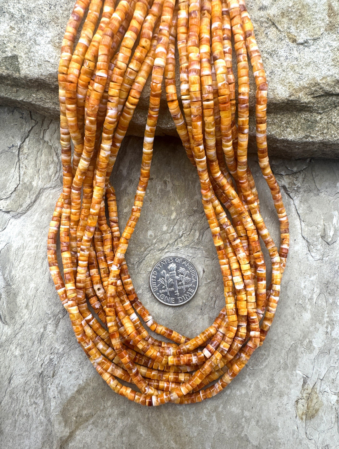 Orange Spiny Oyster 3mm Heishi Beads 16 inch Strand - Spiny