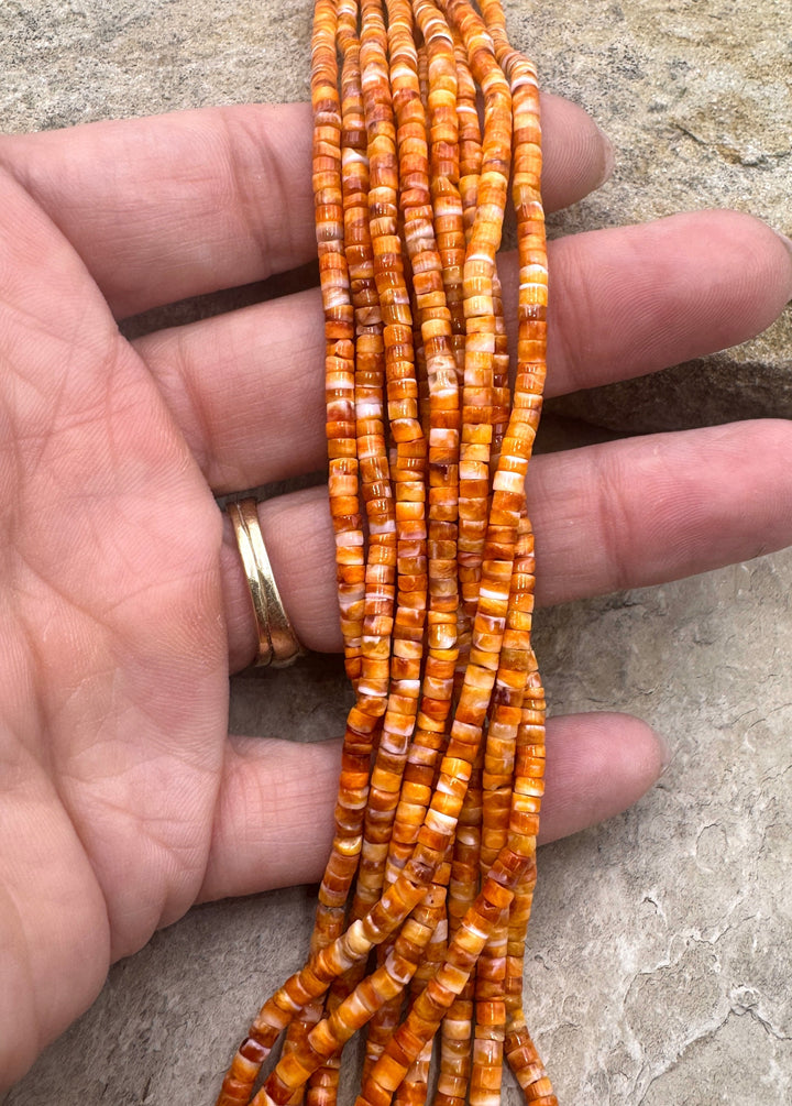 Orange Spiny Oyster 3mm Heishi Beads 16 inch Strand - Spiny
