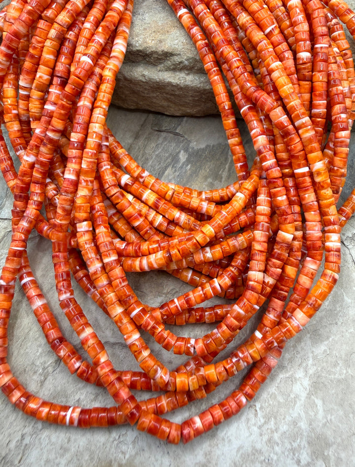Orange Spiny Oyster 4mm Heishi Beads One 16 Inch Strand