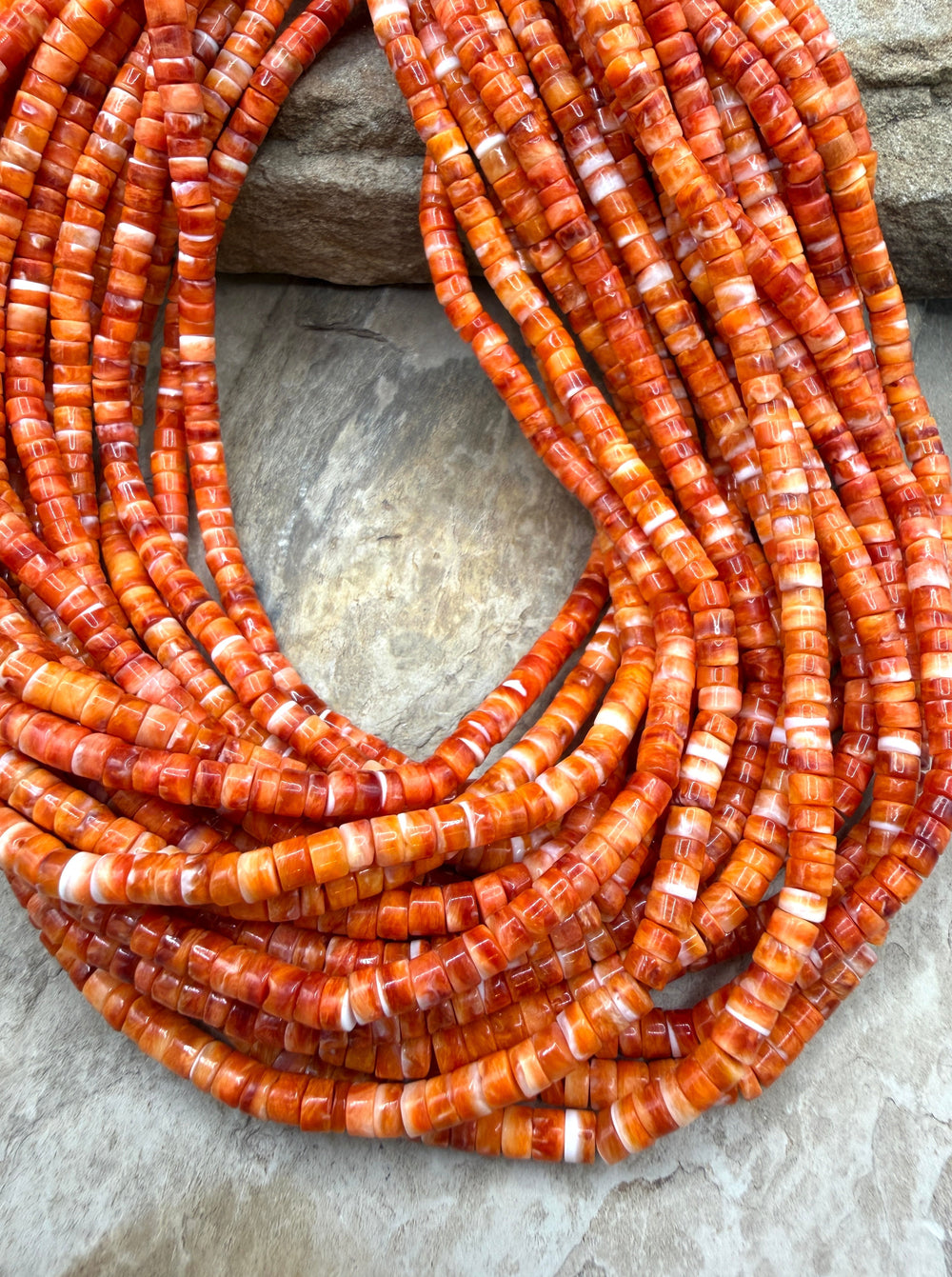 Orange Spiny Oyster 4mm Heishi Beads One 16 Inch Strand