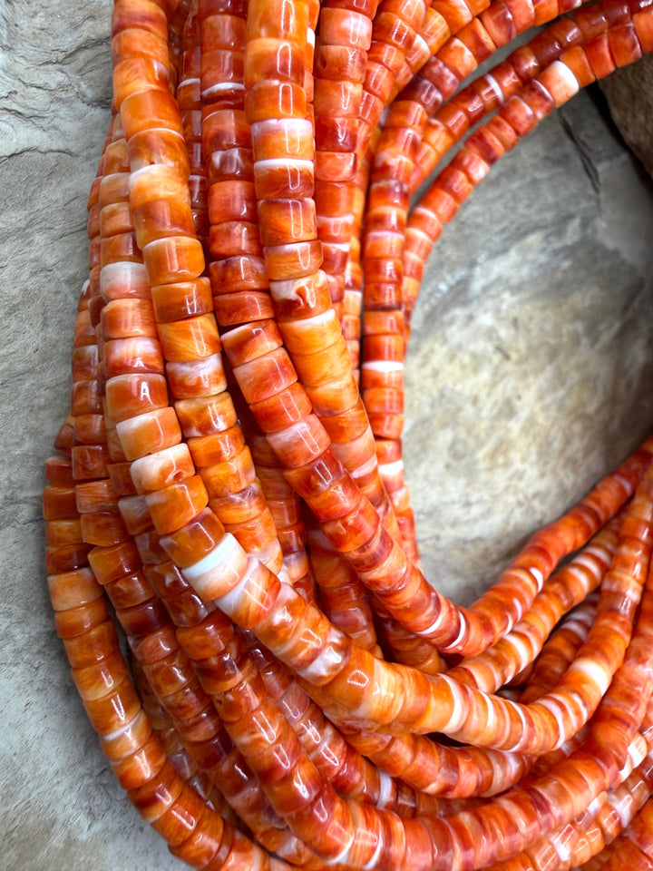 Orange Spiny Oyster 4mm Heishi Beads One 16 Inch Strand