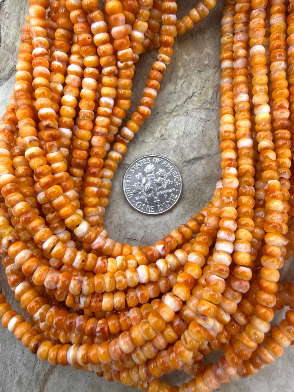 Orange Spiny Oyster 4mm Rondelle Beads 16 Inch Strand