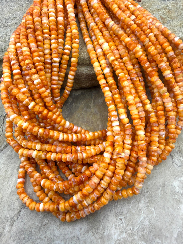 Orange Spiny Oyster 4mm Rondelle Beads 16 Inch Strand