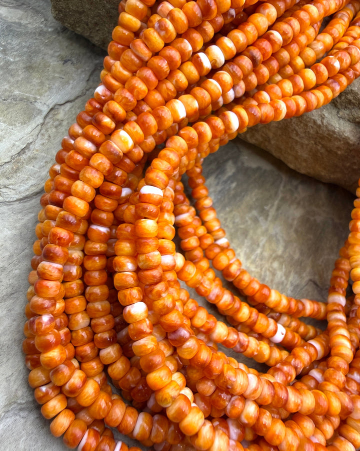 Orange Spiny Oyster 4mm Rondelle Beads One 16 Inch Strand
