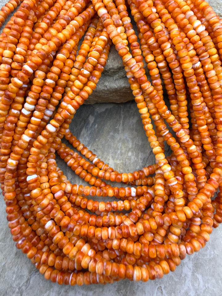 Orange Spiny Oyster 4mm Rondelle Beads One 16 Inch Strand