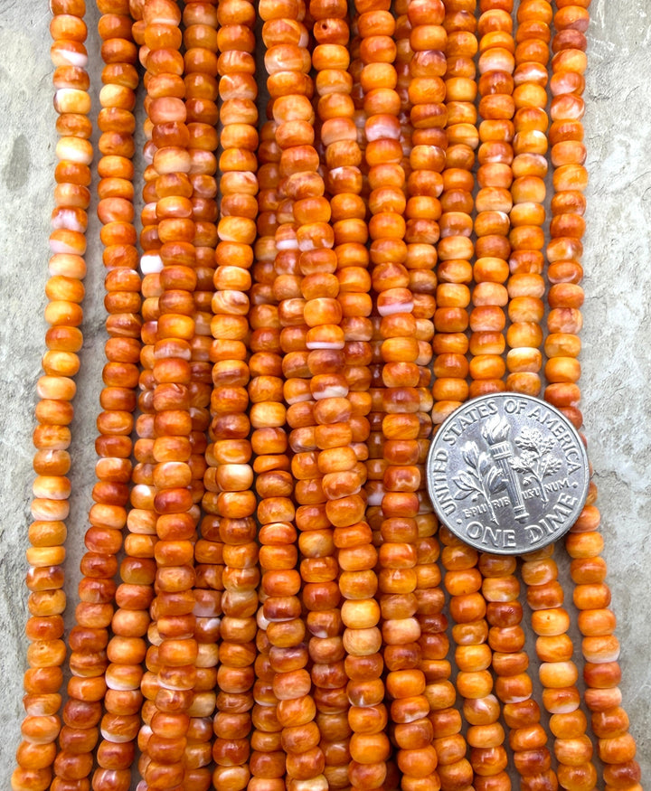Orange Spiny Oyster 4mm Rondelle Beads One 16 Inch Strand