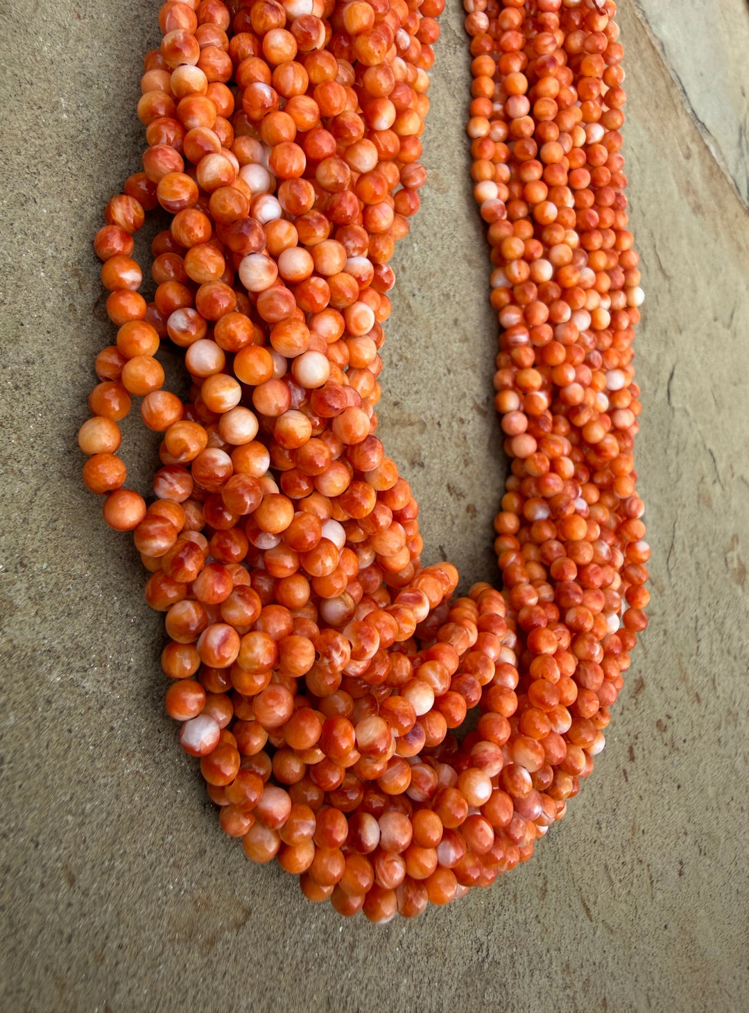 Orange Spiny Oyster 4mm Round Beads 16 Inch Strand - Spiny