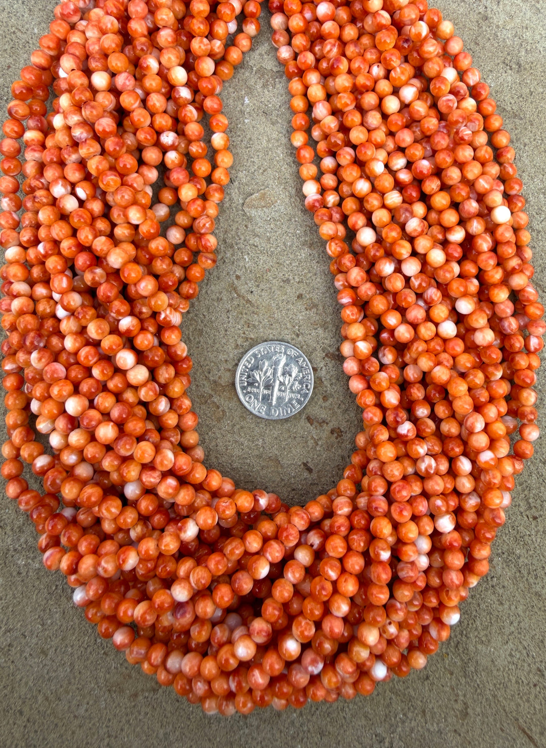 Orange Spiny Oyster 4mm Round Beads 16 Inch Strand - Spiny