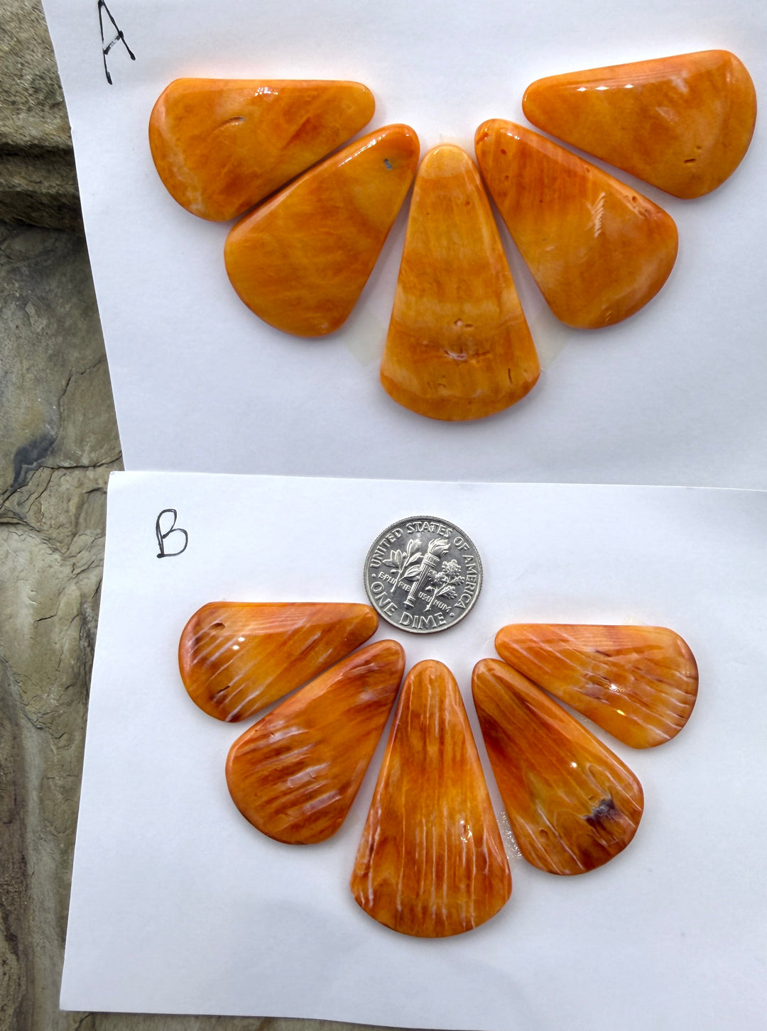 Orange Spiny Oyster 5 Focal Bead Set 18x30mm-23x38mm