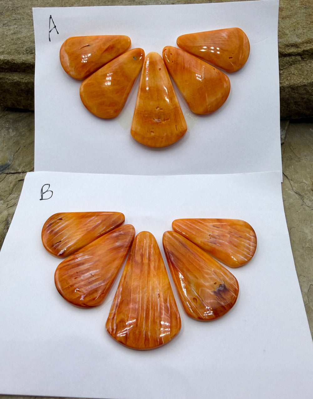 Orange Spiny Oyster 5 Focal Bead Set 18x30mm-23x38mm