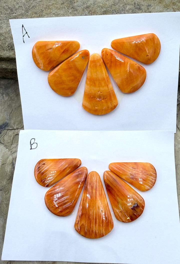 Orange Spiny Oyster 5 Focal Bead Set 18x30mm-23x38mm