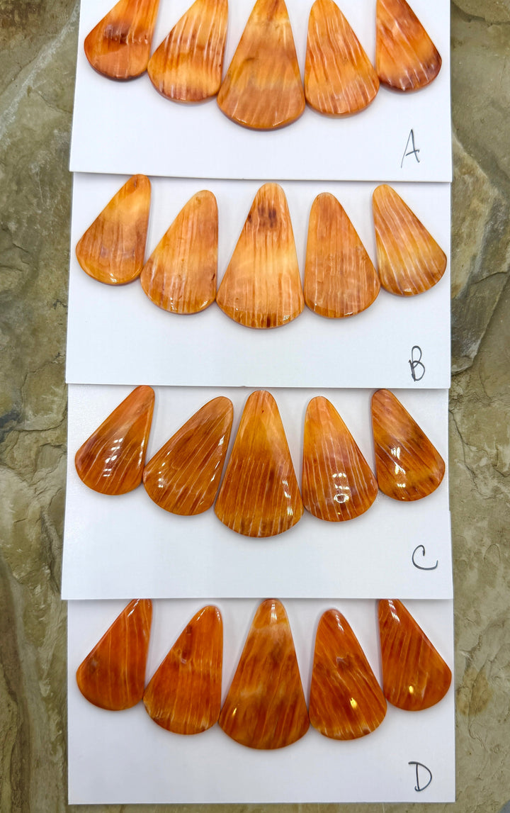 Orange Spiny Oyster 5 Piece Focal Bead Set (side Drilled)