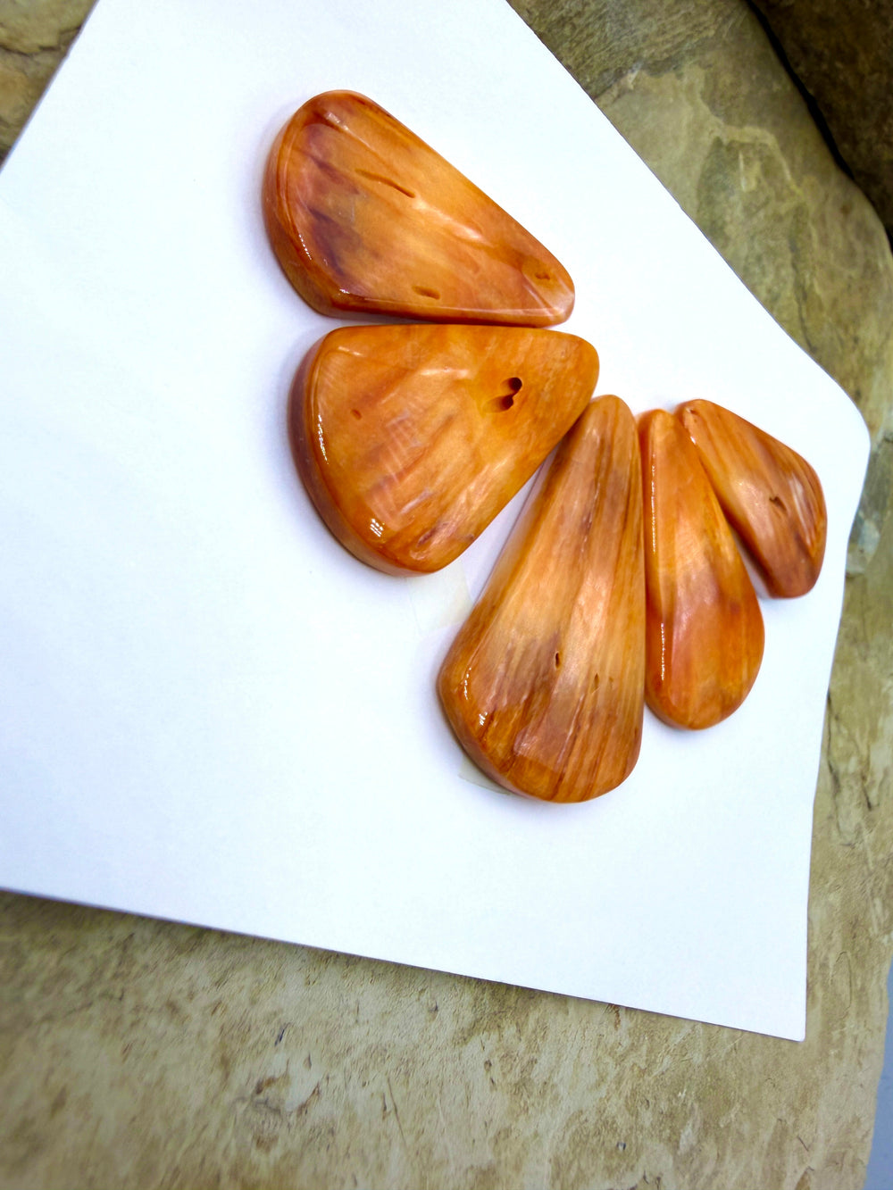 Orange Spiny Oyster 5 Piece Focal Pendant Bead Set - Spiny