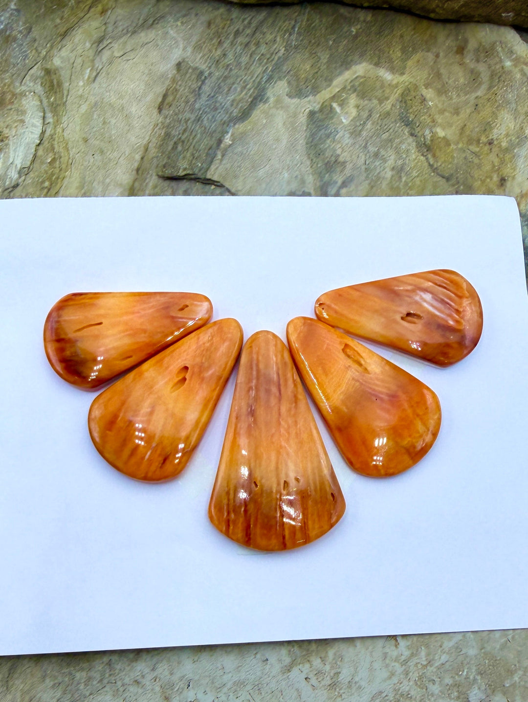 Orange Spiny Oyster 5 Piece Focal Pendant Bead Set - Spiny