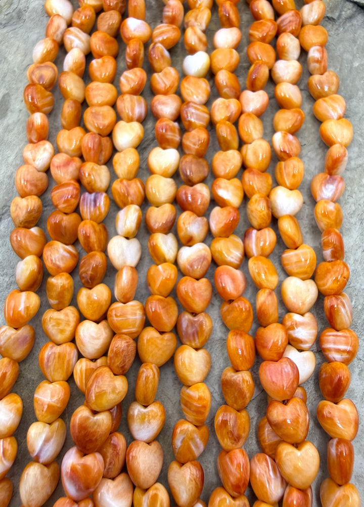 Orange Spiny Oyster 6mm Heart Shaped Beads 16 Inch Strand