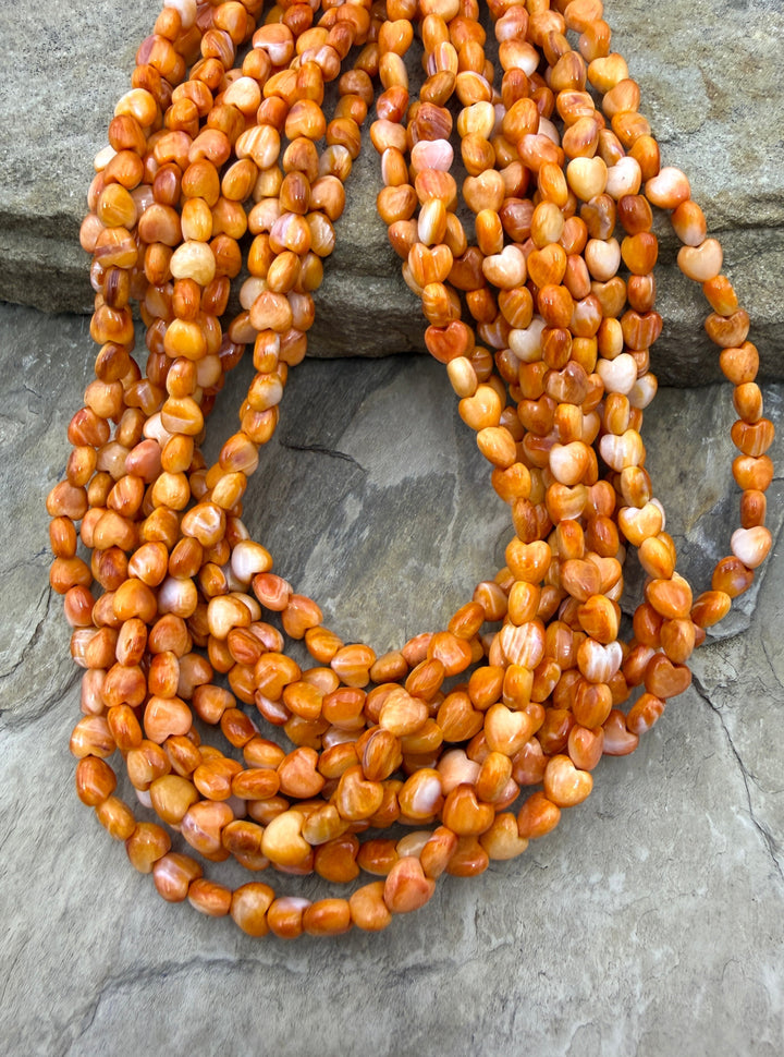 Orange Spiny Oyster 6mm Heart Shaped Beads 16 Inch Strand