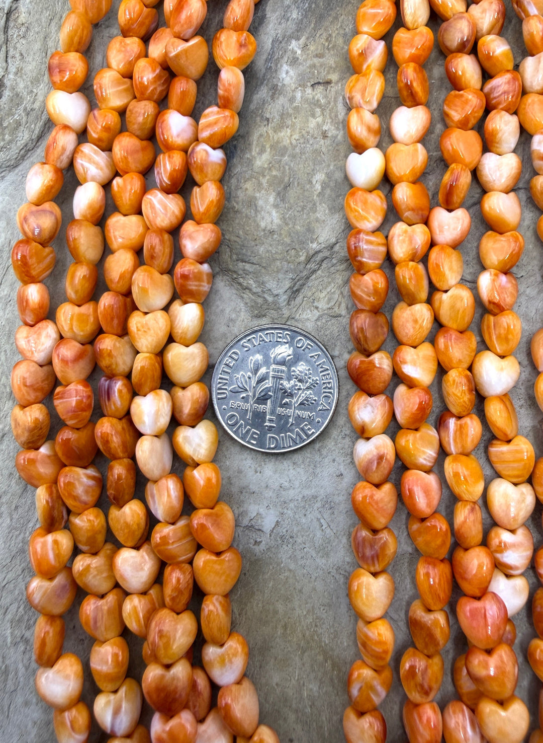 Orange Spiny Oyster 6mm Heart Shaped Beads 16 Inch Strand